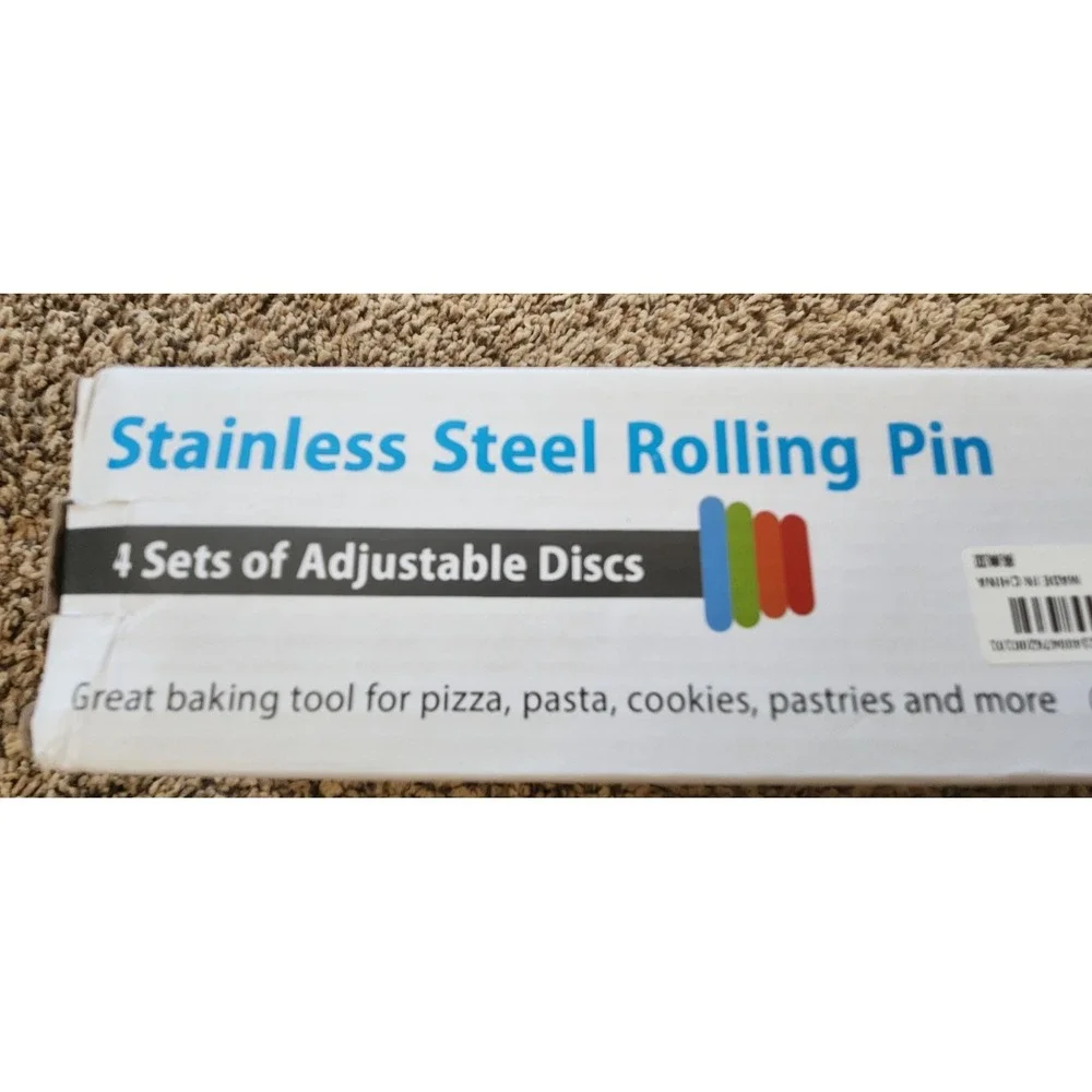 Adjustable Rolling Pin with 4 Thickness Rings for‎ Baking, Stainless Steel
